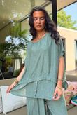 Tasha Damask Cap Sleeve Button Top Khaki